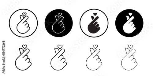 korean heart icon Flat art in black and white isolated