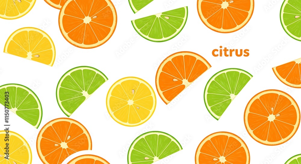 Obraz premium Vibrant citrus fruit slices. Orange, lime, and lemon. Fresh fruit pattern.