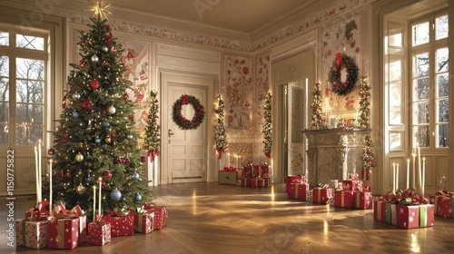 Wallpaper Mural Luxurious Christmas Interior Grand Room with Decorated Tree and Presents Torontodigital.ca