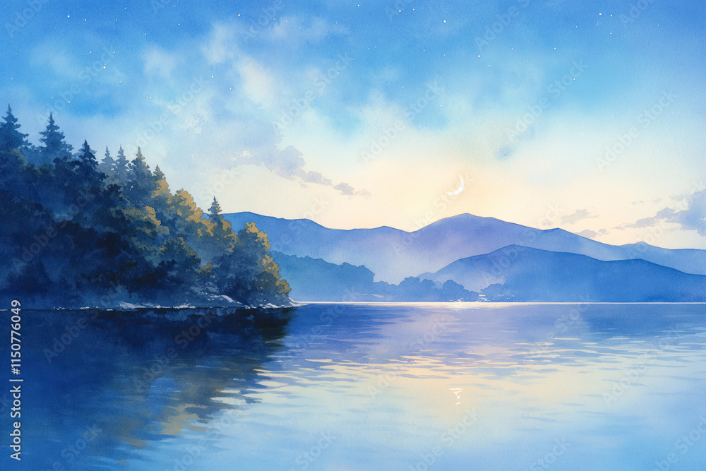 A Serene Watercolor of a Calm Mountain Lake Surrounded by Vibrant Autumn Colors A Serene Watercolor of a Calm Mountain Lake Surrounded by Vibrant Autumn Colors
