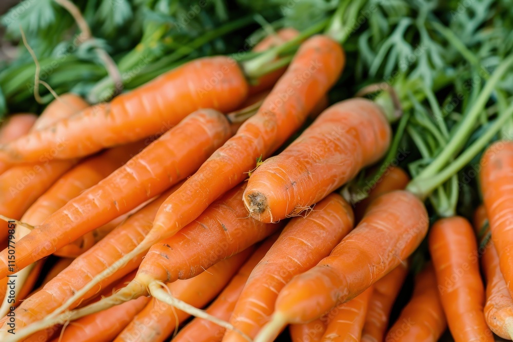 Fresh carrots displayed at a local farmers market highlighting vibrant colors and natural textures in a rustic setting Fresh carrots displayed at a local farmers market highlighting vibrant colors and natural textures in a rustic setting