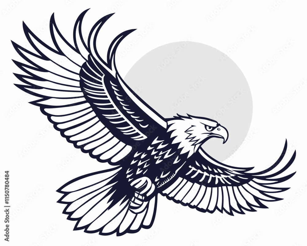 Fototapeta premium Elegant eagle bird illustration in a dynamic flight pose, perfect for diverse design needs. 
