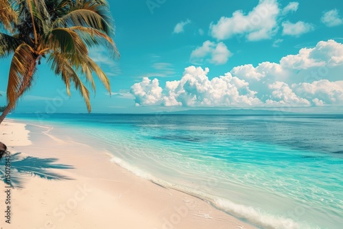 Wallpaper Mural Scenic tropical beach with crystal clear water and lush palm trees under a vibrant blue sky during the day Torontodigital.ca