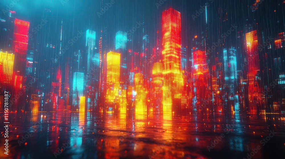 Neon Cityscape: A Futuristic Metropolis Under Rain Neon Cityscape: A Futuristic Metropolis Under Rain
