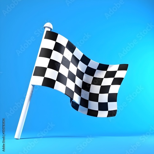 Checkered Flag Waving Triumphantly Against a Vibrant Blue Sky: A Symbol of Victory and Achievement in Motorsports photo