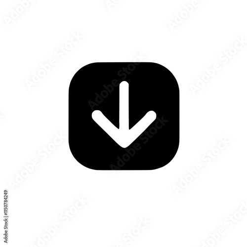 Download Icon:  A simple, bold, and modern black square button with a white down arrow icon. It's perfect for representing the concept of downloading files, content.