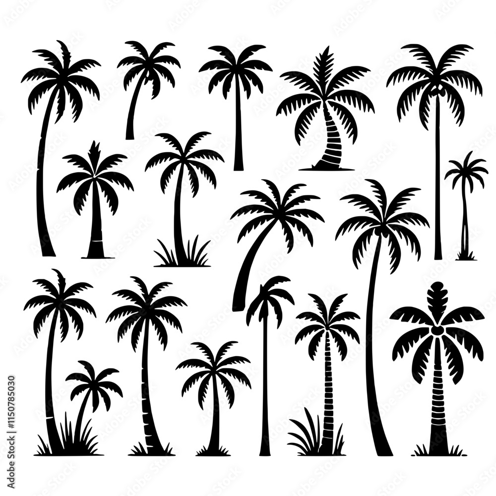 Tropical Paradise Collection: A collection of 15 unique palm tree silhouettes, perfect for adding a touch of tropical flair to your designs. Tropical Paradise Collection: A collection of 15 unique palm tree silhouettes, perfect for adding a touch of tropical flair to your designs.