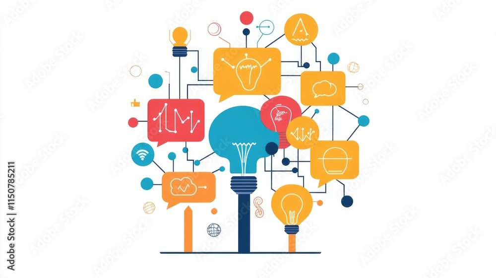 a creative mind map chart clipart, brainstorming process element, colorful connected nodes, flat design, isolated on white background a creative mind map chart clipart, brainstorming process element, colorful connected nodes, flat design, isolated on white background