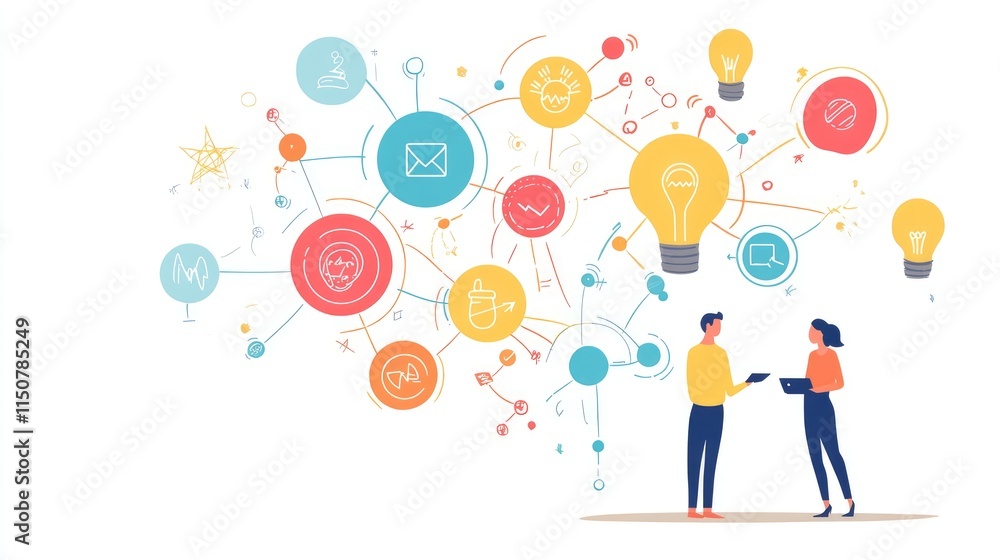 a creative mind map chart clipart, brainstorming process element, colorful connected nodes, flat design, isolated on white background a creative mind map chart clipart, brainstorming process element, colorful connected nodes, flat design, isolated on white background