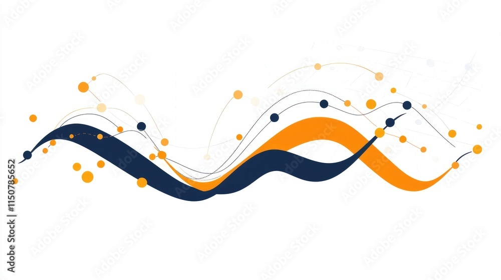 Fototapeta premium a flat column and line overlay chart clipart, hybrid graph element, corporate style, navy and orange, isolated on white background