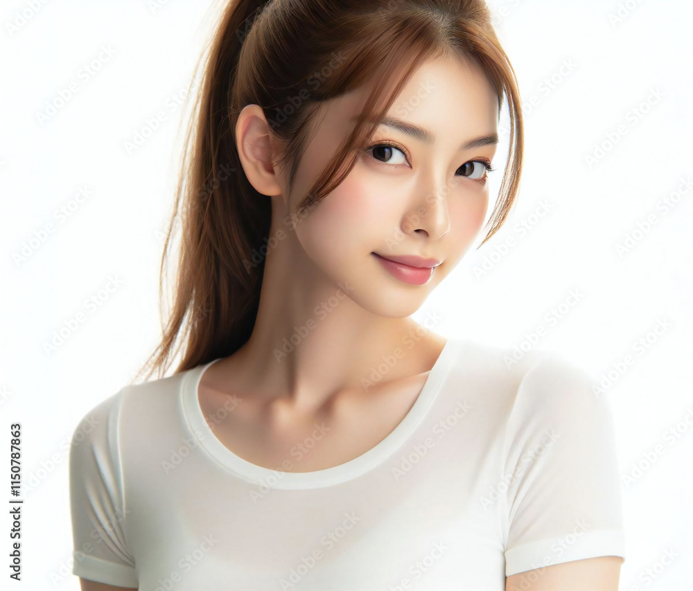 Fototapeta premium 白いTシャツの美女 