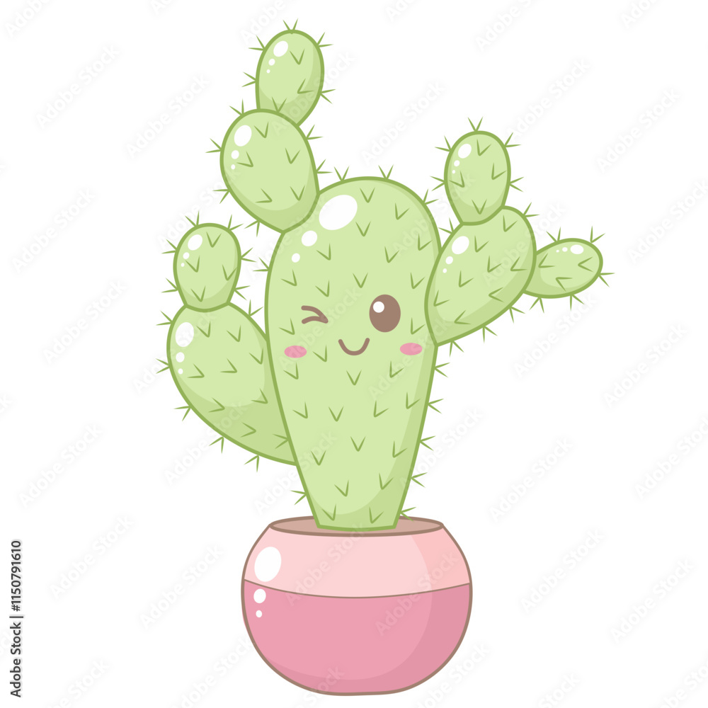 Cute Cactus Tree in Pink Pot. Simple House Plant Cacti Illustration. Cute Cactus Tree in Pink Pot. Simple House Plant Cacti Illustration.