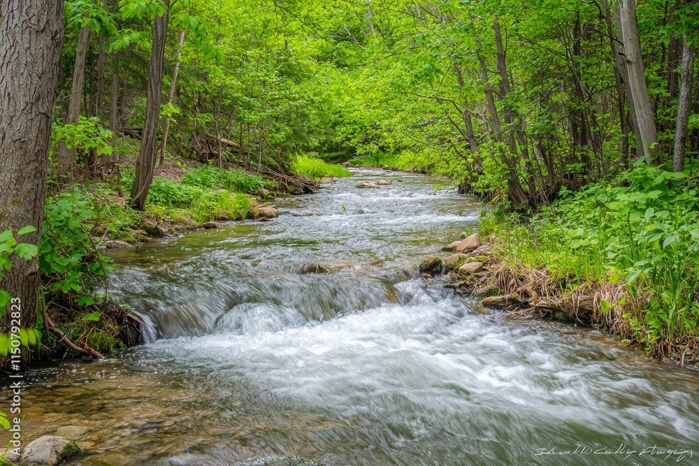 Hidden mountain stream surrounded by lush greenery. Hidden mountain stream surrounded by lush greenery.