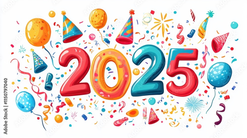 Fototapeta premium Colorful Playful 2025 Celebration Illustration