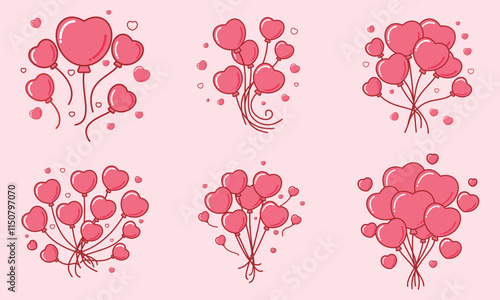 Vector illustration of heart-shaped balloons floating in the air