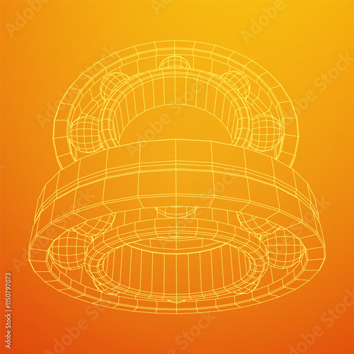 Roller bearing. Circular round rotating bearings used in industry for heavy equipment mechanical work and engineering. Wireframe low poly mesh vector illustration.