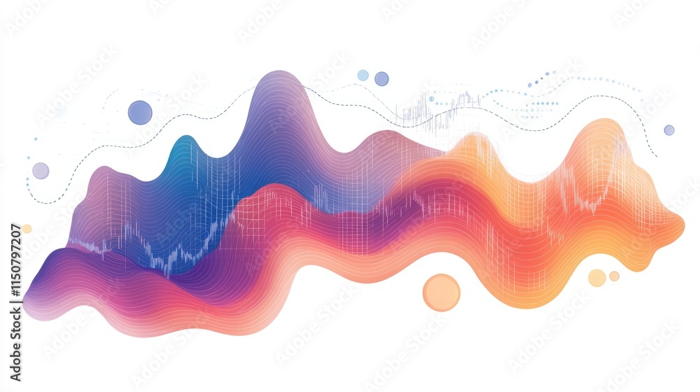 Obraz premium an abstract area chart clipart, data trend element, flowing shapes, cool-toned gradient, isolated on white background