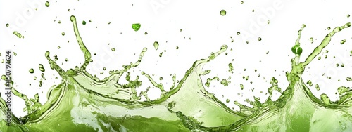 Green splash liquid water tea leaf drop 3d fresh drip. Background splash green plant liquid mint matcha wave apple bubble swirl isolated juice realistic slime leaves drink texture herbal glue flow goo photo