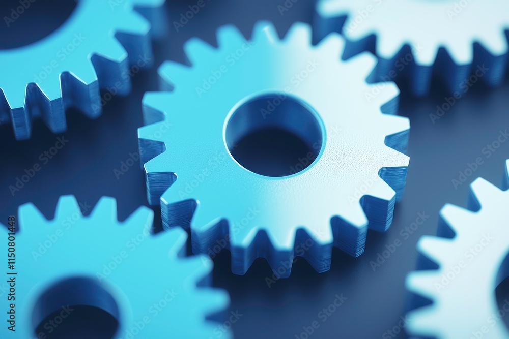 Close-up of interlocking blue gears symbolizing teamwork, technology, and precision. Close-up of interlocking blue gears symbolizing teamwork, technology, and precision.