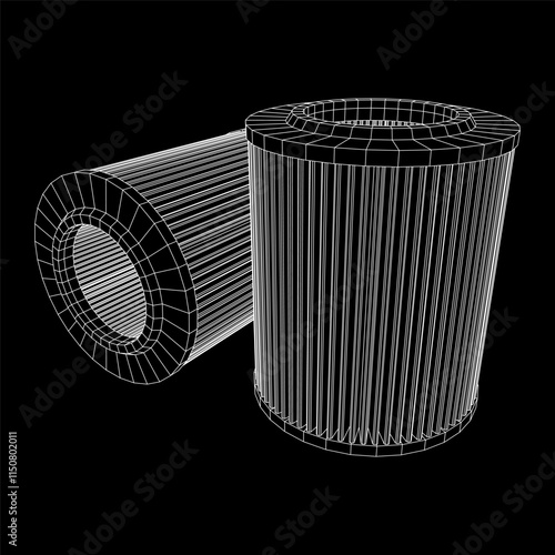 Car engine air filters. Auto spare part. Car care service maintenance. Wireframe low poly mesh vector illustration.