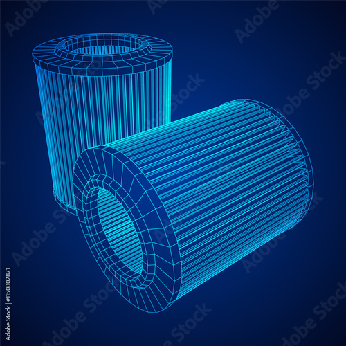 Car engine air filters. Auto spare part. Car care service maintenance. Wireframe low poly mesh vector illustration.