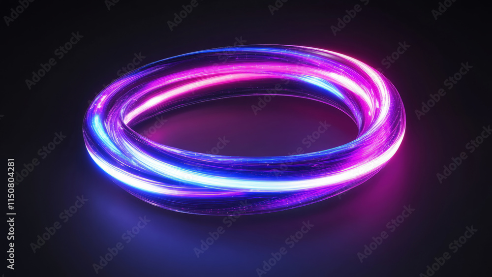 Neon Circle Glowing in a Dark Space with Sparkling Particles Neon Circle Glowing in a Dark Space with Sparkling Particles