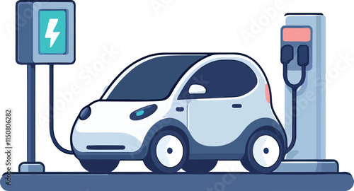 illustration of an electric car charging at a station