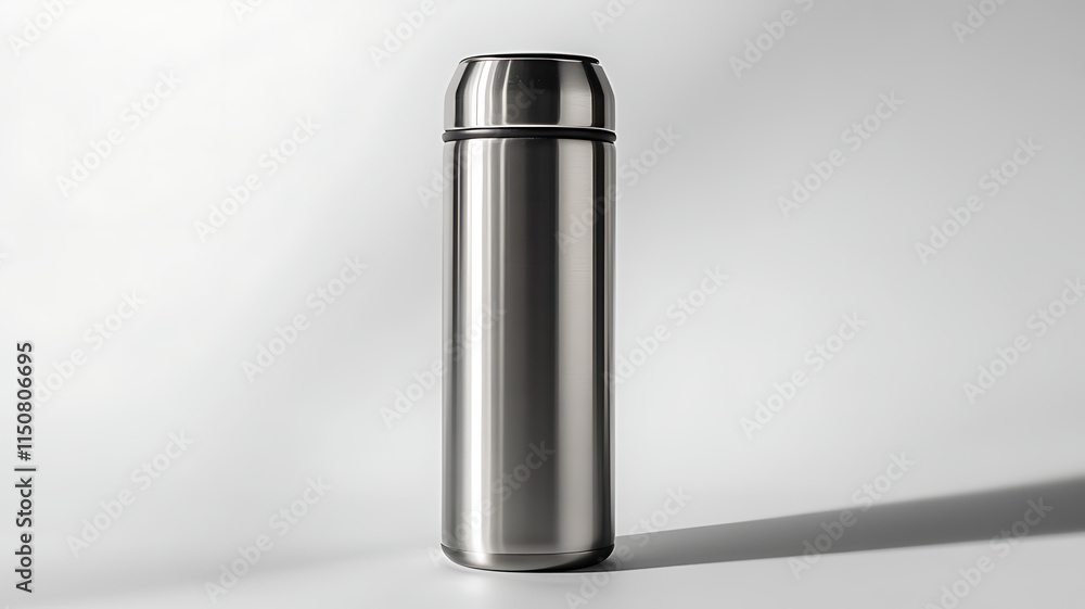 Silver Thermos with Reflective Highlights Silver Thermos with Reflective Highlights