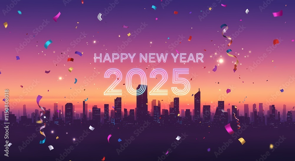 Happy new year 2025 background wallpaper illustration greetings celebration city skyline Happy new year 2025 background wallpaper illustration greetings celebration city skyline