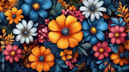 Wallpaper Mural Vibrant Floral Arrangement with Colorful Flowers and Leaves Torontodigital.ca