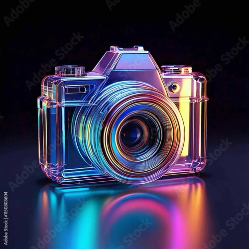 Colorful digital photo camera transparent art black background design 