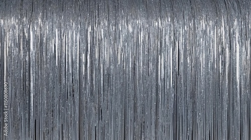 Silver foil or tinsel background with sparkles. Shiny, glowing striped background for party. Decorative wallpaper