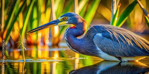 Captivating images showcase a tricolor heron's elegant feeding behavior.  A feast for the eyes. photo