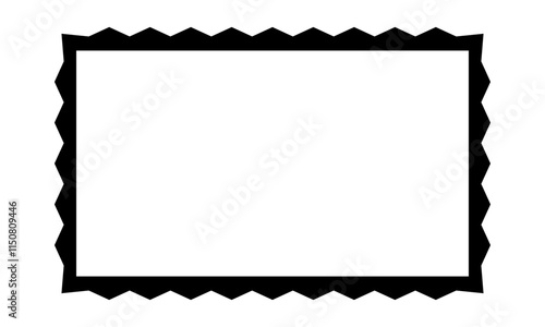 Rectangle frame with zigzag edges. Empty box, tag or label rectangular shape with jagged borders. Vignette for picture or mirror isolated on white background. Vector graphic illustration.