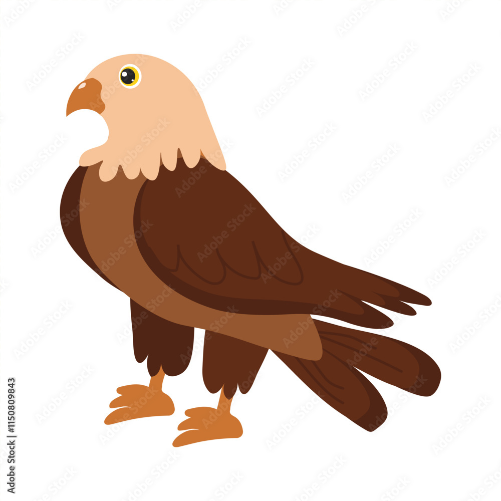 Fototapeta premium Brown eagle with a light head standing on the ground in a simple style