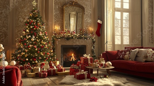 Wallpaper Mural Luxurious Christmas Living Room with Decorated Tree and Presents Torontodigital.ca