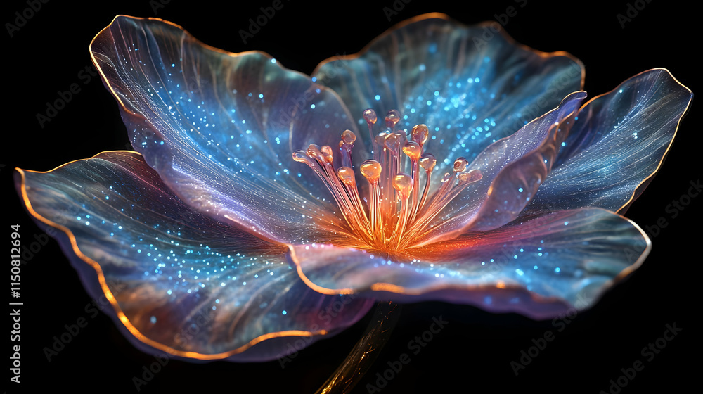 Fototapeta premium A stunning abstract flower with vibrant colors and glowing details against a dark background.