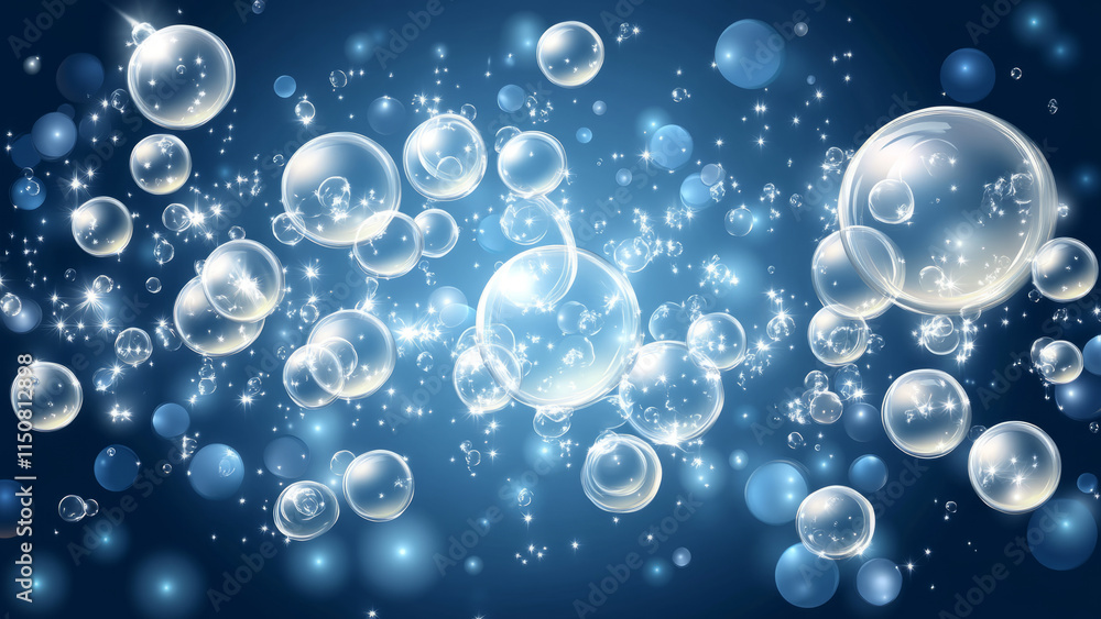 Crystal Clear Air Bubbles Floating in Deep Blue Water Crystal Clear Air Bubbles Floating in Deep Blue Water