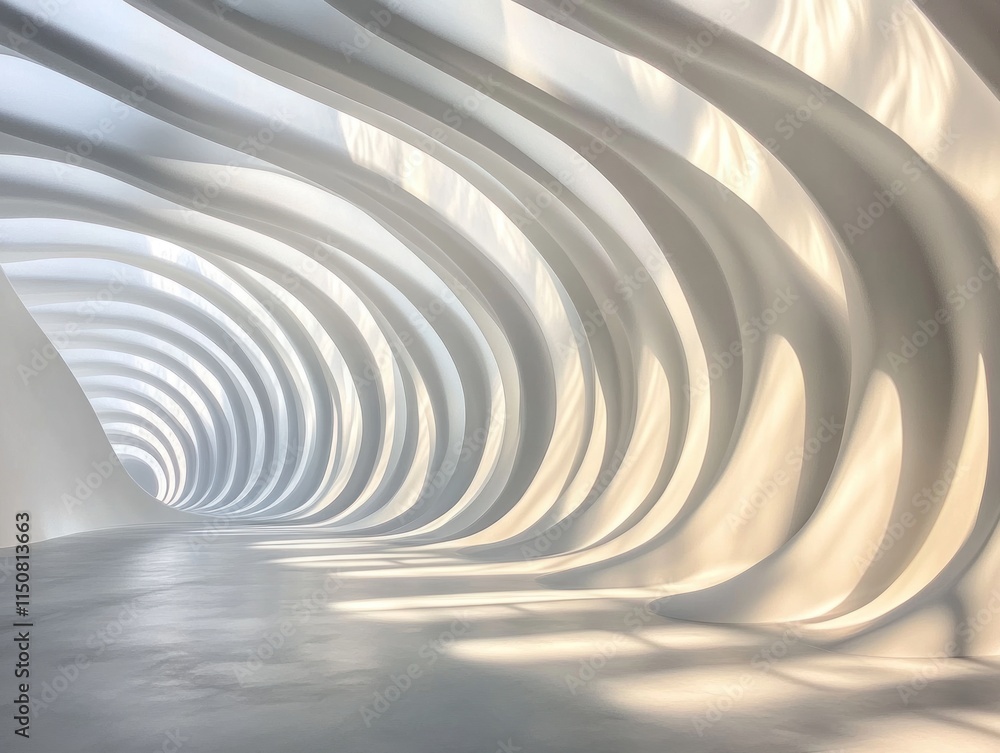 Fototapeta premium Abstract white curved tunnel interior.