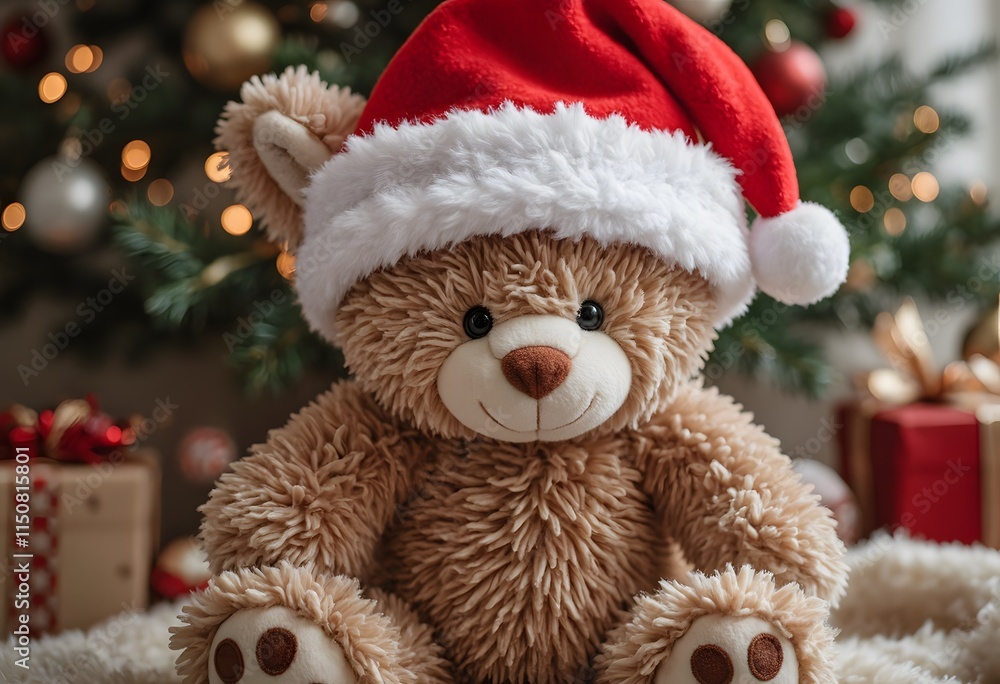 Plush toy in a red Christmas hat Plush toy in a red Christmas hat