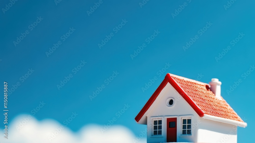 Small house with red roof against blue sky