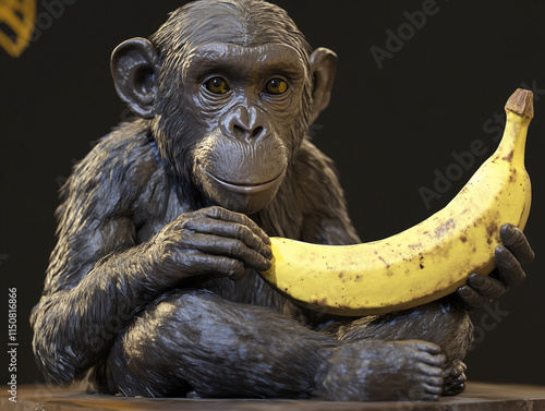 Monkey with banana 3d photo