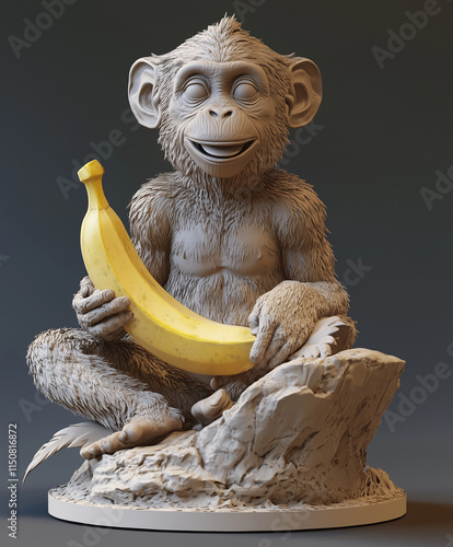 Monkey with banana 3d photo