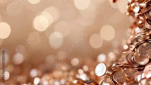 Pile of pennies with bokeh light background