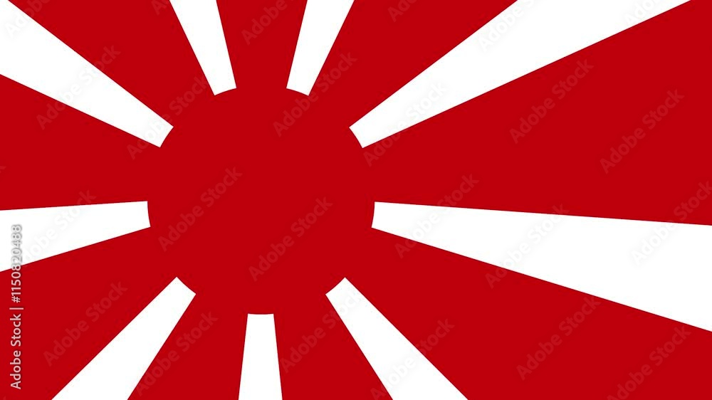 Red Japan flag animation. sunlight flags motion. rising sun animated 4k