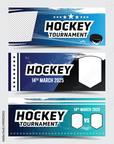 Hockey Tournament banner ticket vector design template layout