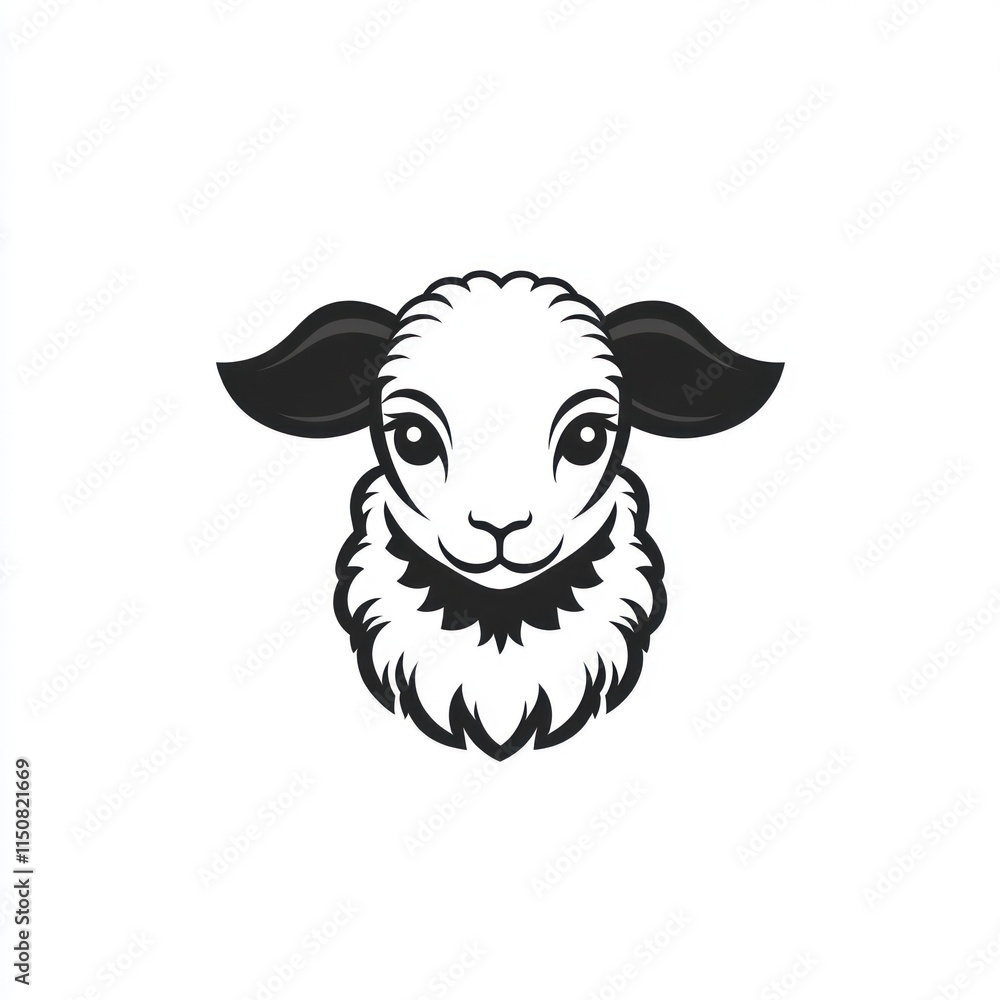 Fototapeta premium Cartoon lamb portrait, black and white.