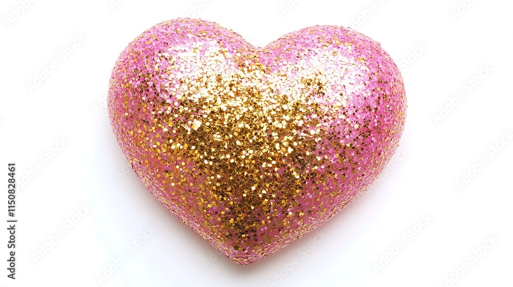 Fototapeta premium pink heart with golden glitter isolated on white
