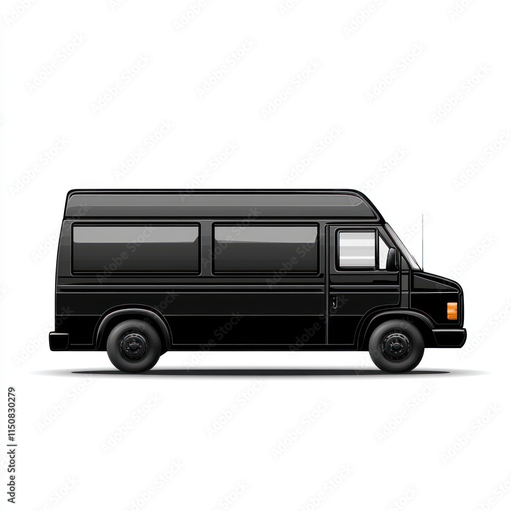 Black van side view with tinted windows, isolated on white. Black van side view with tinted windows, isolated on white.