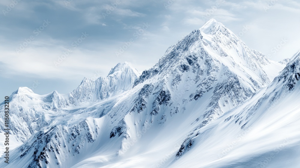 Snowy mountain peaks under cloudy sky Snowy mountain peaks under cloudy sky
